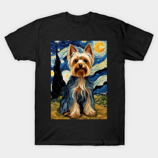 Yorkshire Terrier Yorkie Dog Breed in a Van Gogh Starry Night Art Style T-Shirt by Art-Jiyuu